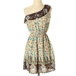 Blu Pepper One Shoulder Floral Western Bohemian Dress M
